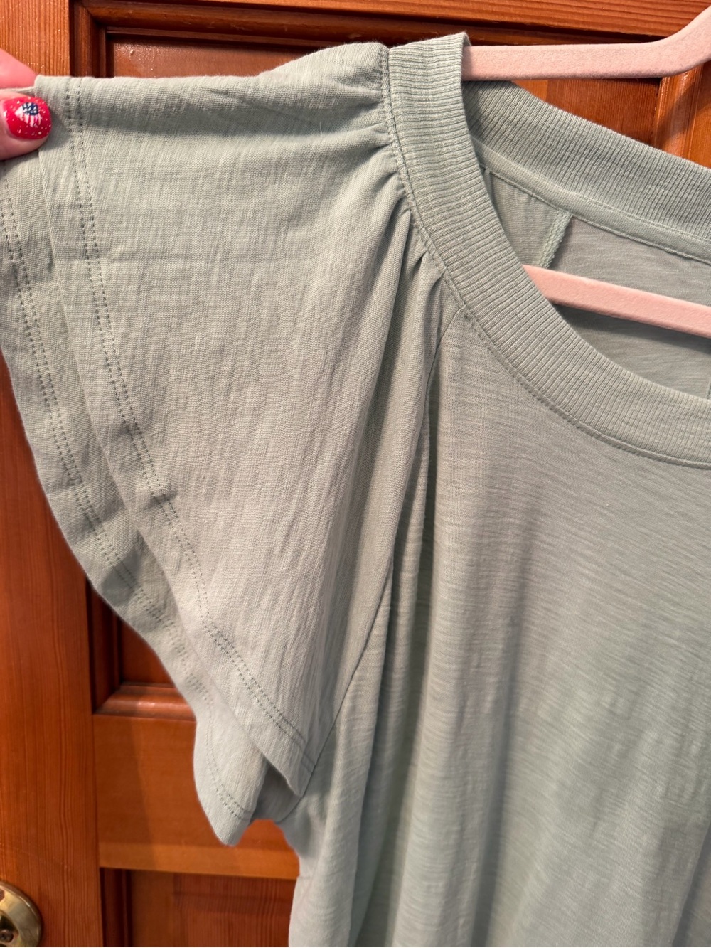 Light Sage Nation Evereve Pima Cotton Flutter Sleeve Women's Top Size Large - Picture 5 of 13